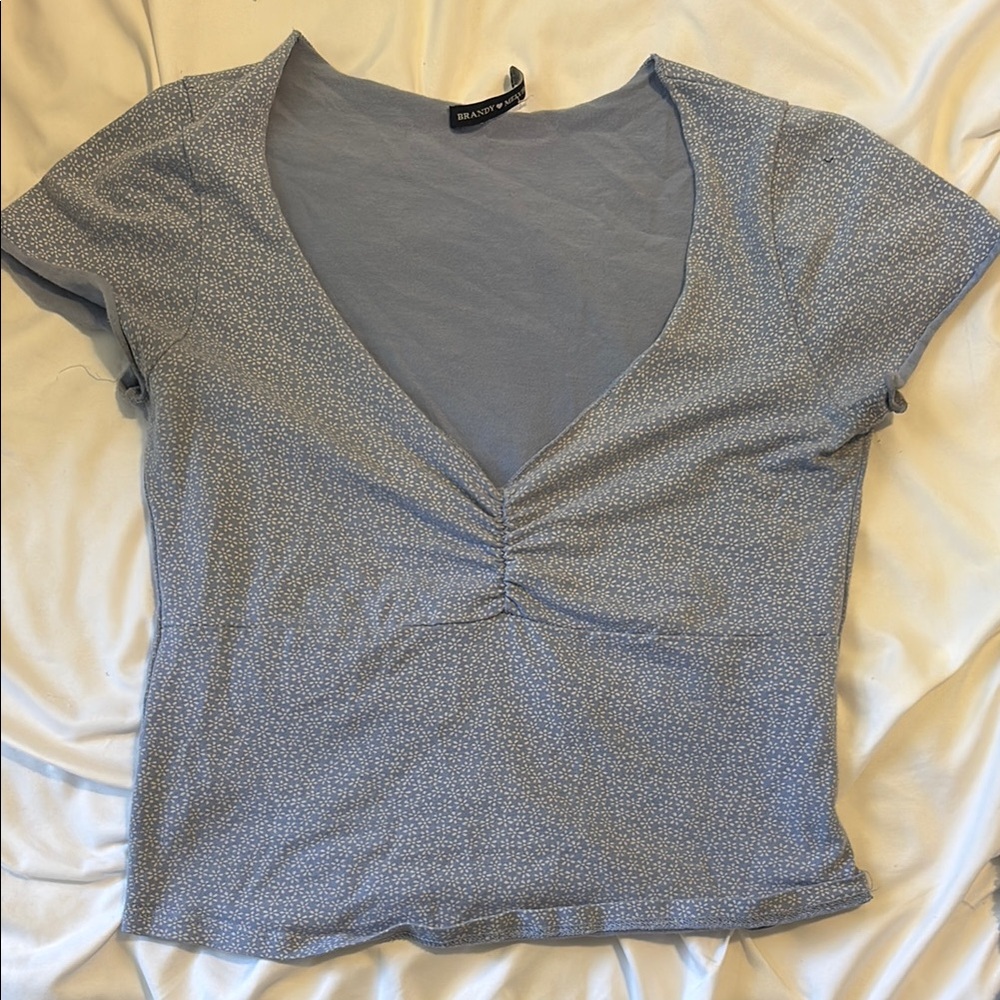Brandy Melville flower Ruched Crop Blouse